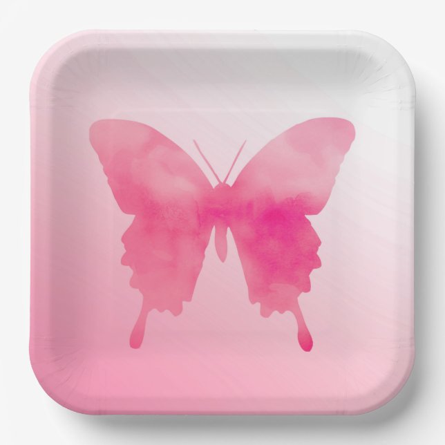 Wasserfarbenschmetterling - Fuchsia und Pink Pappteller (Vorderseite)