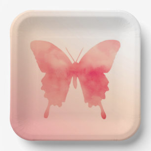 Wasserfarbenschmetterling - Korallen und Pfirsich Pappteller