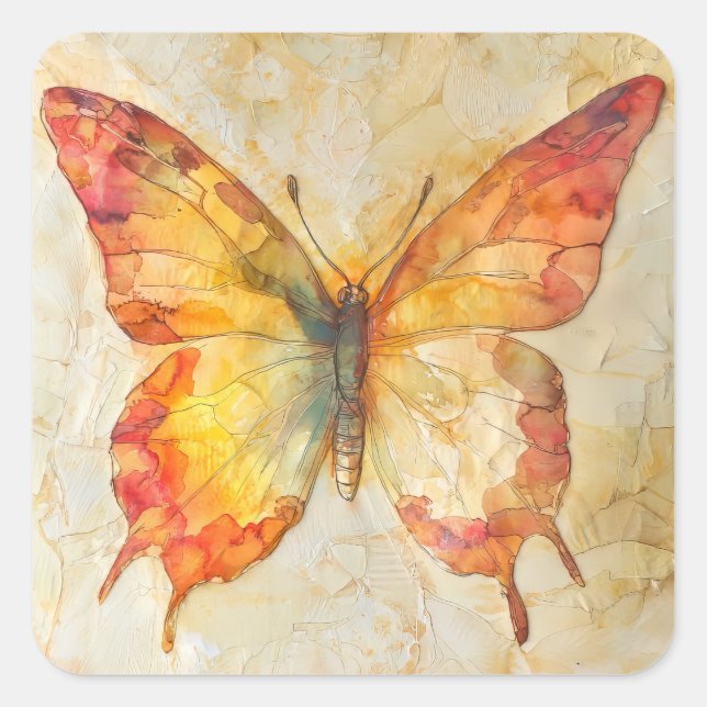 Wasserfarbenschmetterling Quadratischer Aufkleber (Vorderseite)