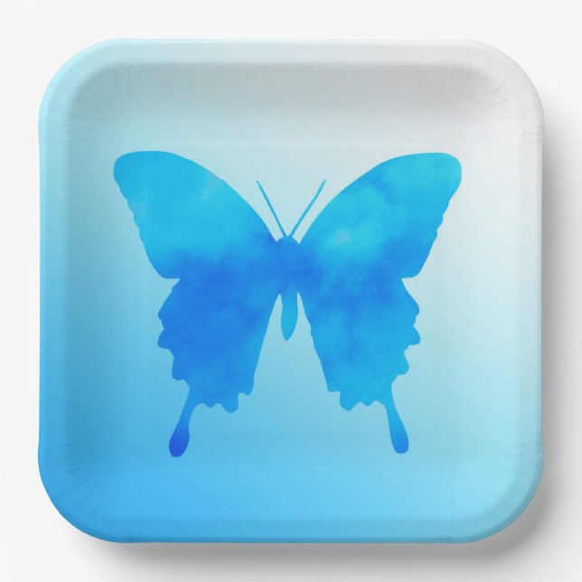 Wasserfarbenschmetterling - Schatten von Sky Blue Pappteller (Vorderseite)
