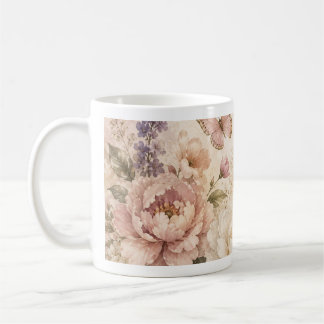 Wasserfarbenschmetterling und Blumenvase Kaffeetasse