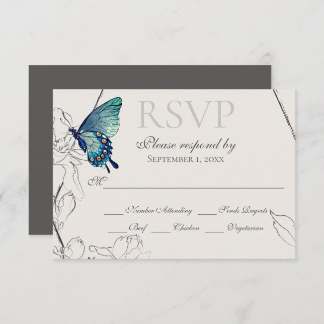 Wasserfarbenschmetterling und geometrische Hochzei RSVP Karte (Vorne/Hinten)