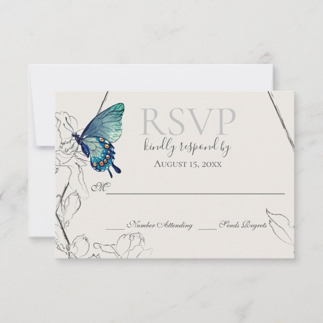 Wasserfarbenschmetterling und geometrische Hochzei RSVP Karte (Vorderseite)