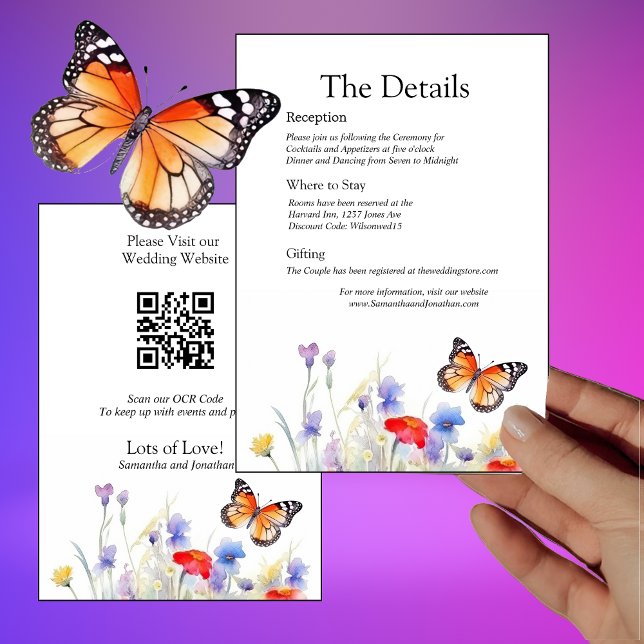 Wasserfarbenschmetterling und Wildblumen - Details Einladung (Von Creator hochgeladen)