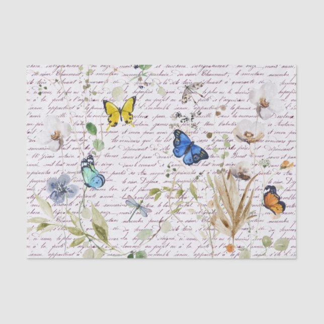 Wasserfarbenschmetterling Wilde Blume Decoupage Seidenpapier (Vorderseite)