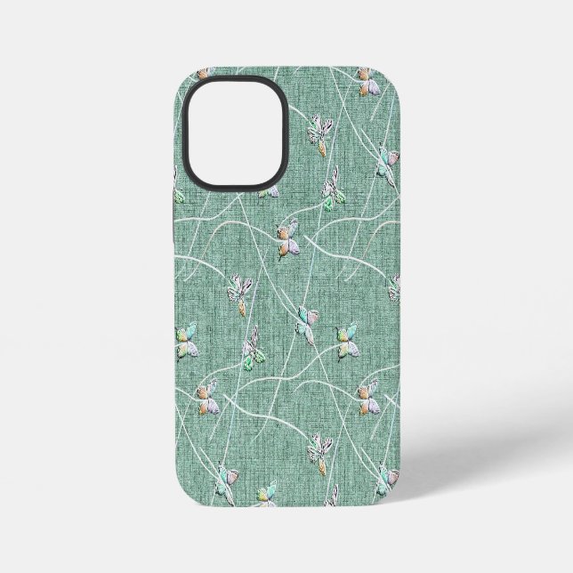 Wasserfarbenschmetterlinge auf Minzgrün iPhone Hülle (Rückseite)