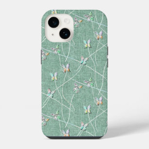 Wasserfarbenschmetterlinge auf Minzgrün iPhone 14 Hülle