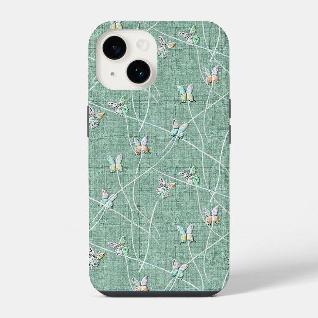 Wasserfarbenschmetterlinge auf Minzgrün iPhone Hülle (Rückseite)