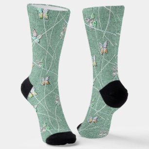 Wasserfarbenschmetterlinge auf Minzgrün Socken