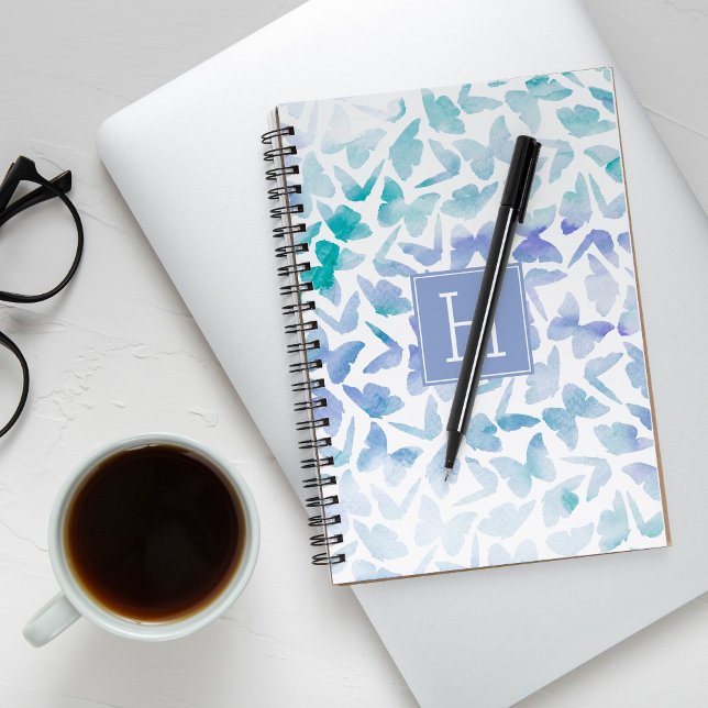 Wasserfarbenschmetterlinge Mit Monogramm Notizbuch (Von Creator hochgeladen)