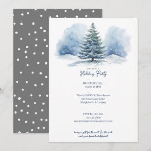 Wasserfarbenschnee bedeckt Evergreen Holiday Party Feiertagskarte