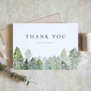 Wasserfarbenschnee Evergreen Forest Winter Wedding Dankeskarte