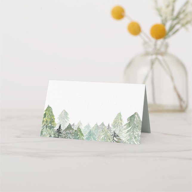 Wasserfarbenschnee Mount Evergreen Forest Landscha Platzkarte (Vorderseite)