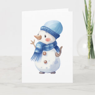 Wasserfarbenschneemann mit blauem Scarf & Hut Karte