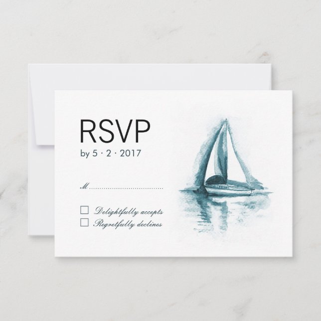 Wasserfarbensegelboot RSVP Response Card Karte (Vorderseite)