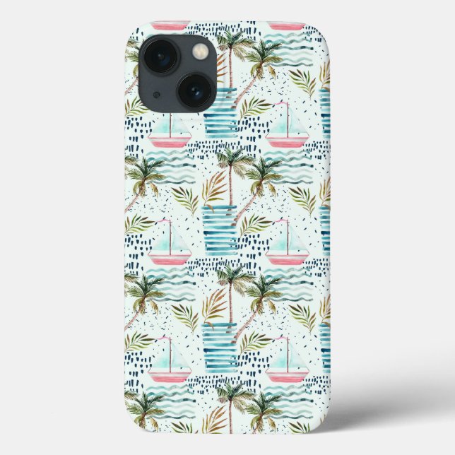 Wasserfarbensegler mit Palmbaummuster Case-Mate iPhone Hülle (Rückseite)