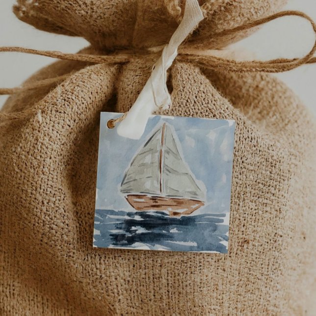 Wasserfarbensegler Personalisiert Geschenkanhänger (Nautical Watercolor Sailboat Personalized Favor Gift Tags)