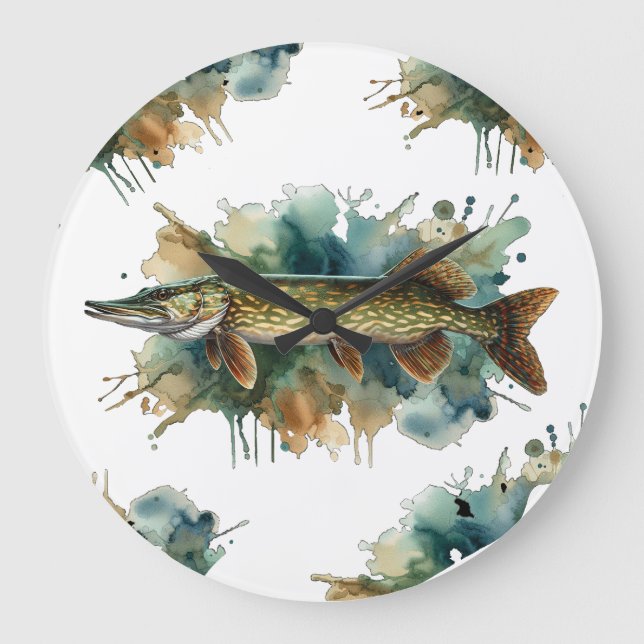 Wasserfarbenserie: Pike Große Wanduhr (Vorderseite)