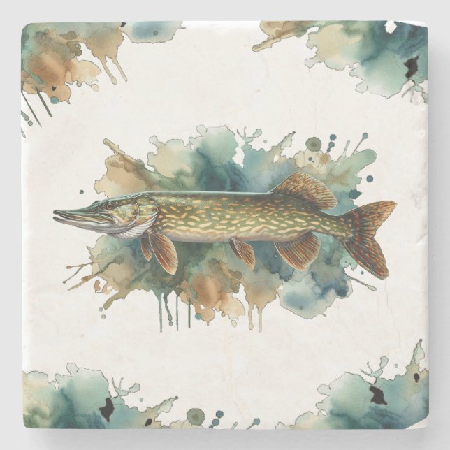 Wasserfarbenserie: Pike Steinuntersetzer (Vorderseite)