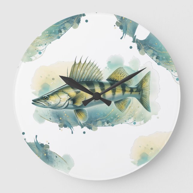 Wasserfarbenserie: Zander/Walleye Große Wanduhr (Vorderseite)