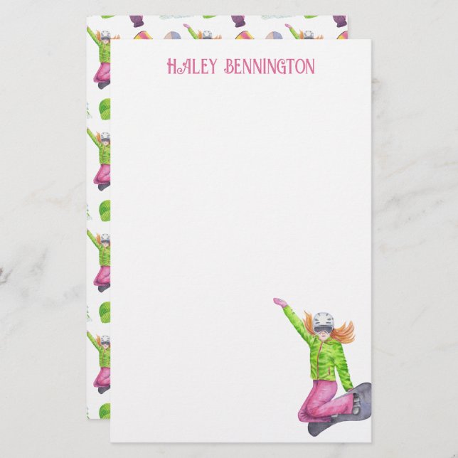 Wasserfarbensnowboarden Personalisiert Briefpapier (Vorne/Hinten)