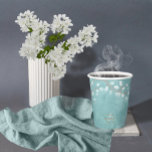 Wasserfarbensnowdrops Hochzeit Aquamarin/Kupfer-ID Pappbecher<br><div class="desc">Eine zarte, blumengeschmückte Grenze von winzigen weißen Knospen auf kupfer-farbenen Ästen mit einem schönen Aquarell in den Farbtönen der aquamarinen und eleganten "Danke" Kalligraphie in einem Kupferfolieneffekt. Dieser hübsche Hochzeitspapier-Becher eignet sich perfekt für eine Winterhochzeit oder Frühjahrsheirat, wenn Schneeflocken blühen. Fügen Sie Ihre eigenen Namen und das Hochzeitdatum mit der...</div>
