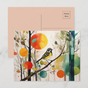 Wasserfarbensongbird im Herbstwald Postkarte