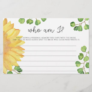 Wasserfarbensonnenblume Wer bin ich Brautparty Briefpapier