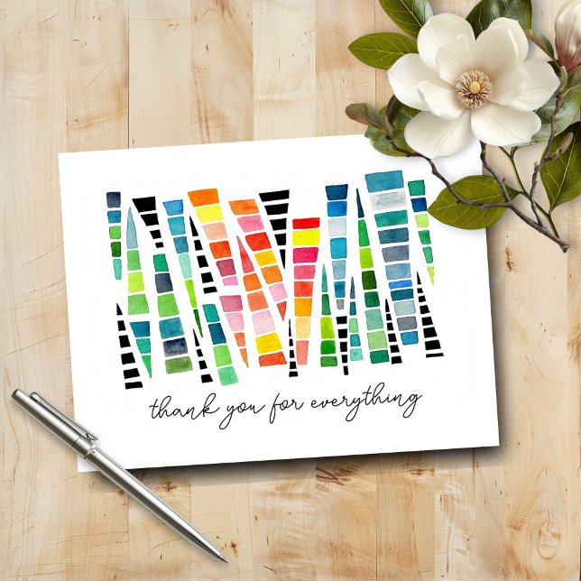 Wasserfarbensplitter für Freundschaftswerbung Dankeskarte (Friendship card with bright, watercolor shards of color)