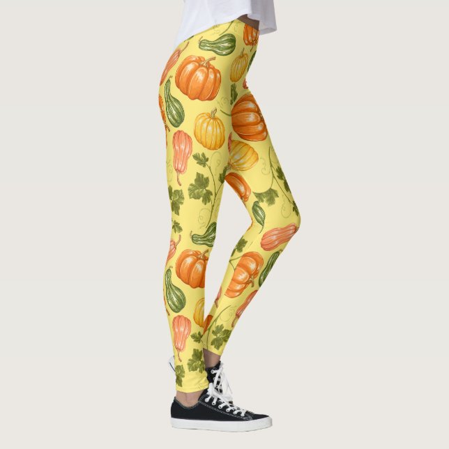 WasserfarbenSquash, Pumpkin und Blätter Muster Leggings (Rechts)