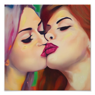 Wasserfarbenstolz Zwei Frauen teilen Kuss Fotodruck