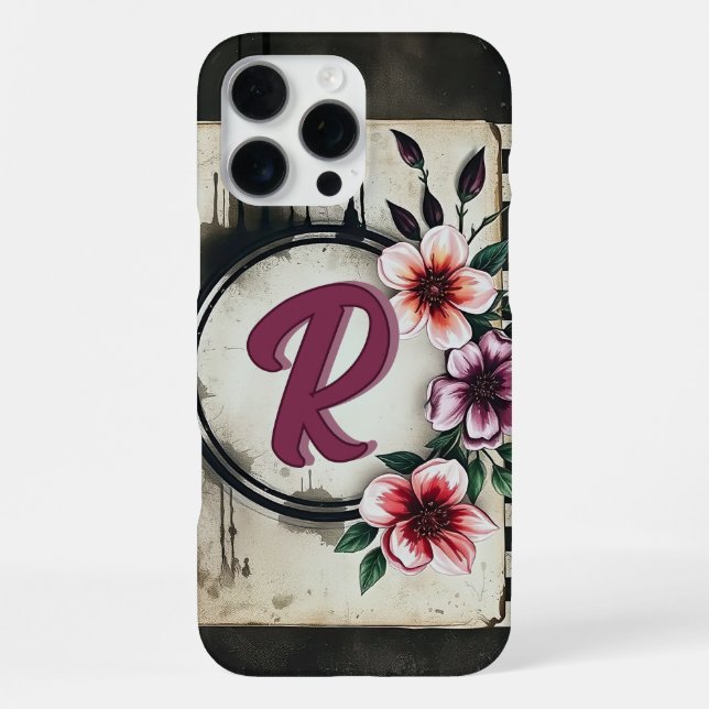 Wasserfarbenstörte Blume Chic Messy Monogram iPhone Hülle (Rückseite)