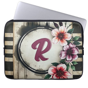 Wasserfarbenstörte Blume Chic Messy Monogram Laptopschutzhülle