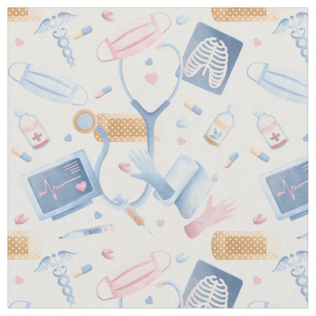 Wasserfarbenversorgung | Dr. Medical Collage Blue  Stoff (Nahaufnahme)