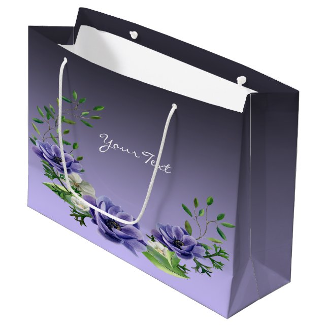 Wasserfarbenviolette Blumen Geschenktasche Große Geschenktüte (Vorderseite Schrägansicht)