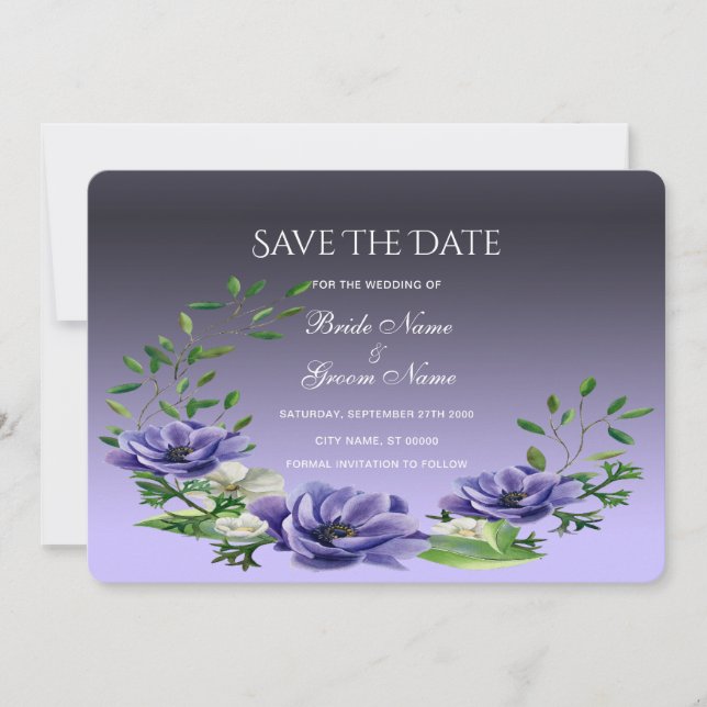 Wasserfarbenviolette Blumen Save the Date Karte (Vorderseite)