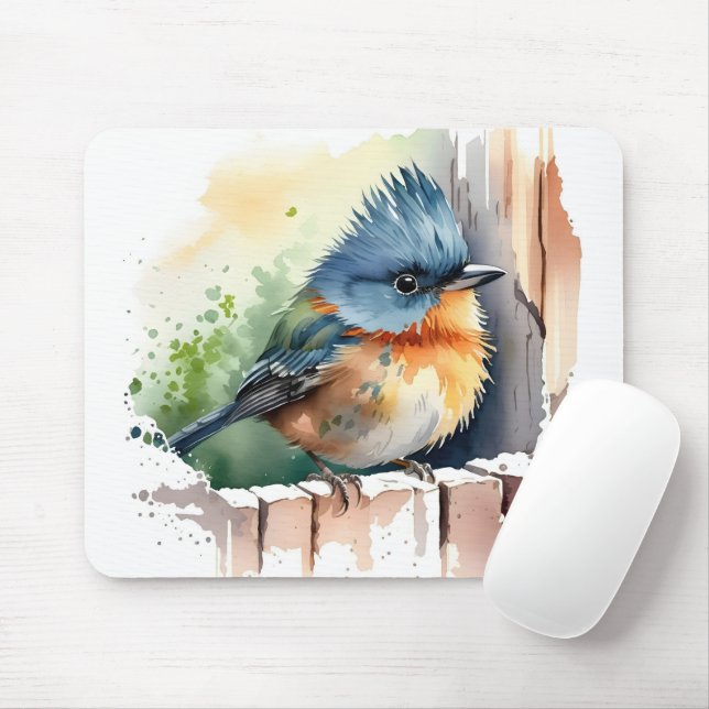 Wasserfarbenvogel auf einem Zaun Mousepad (Mit Mouse)