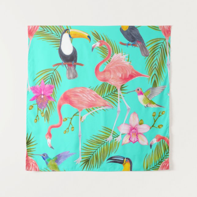 Wasserfarbenvögel - nahtloses Muster Wandteppich (Vorderseite)