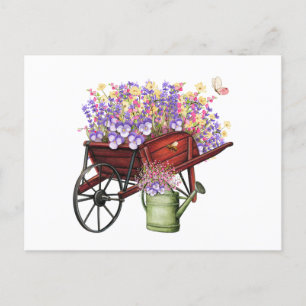 Wasserfarbenwagen, Wasserkocher und Blume Postkarte