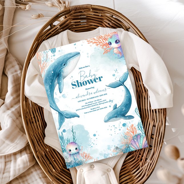 Wasserfarbenwal unter der Meeresbabydusche Einladung (Von Creator hochgeladen)