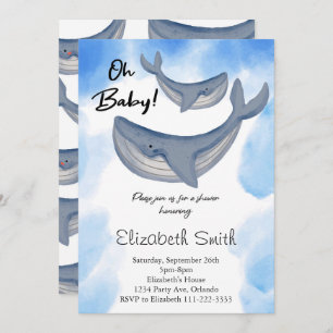 Wasserfarbenwal unter der Meeresbabydusche laden z Einladung