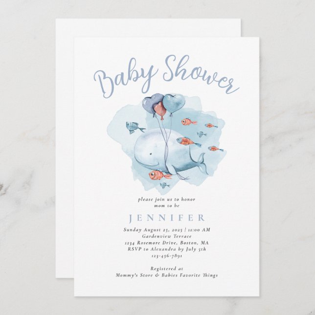 Wasserfarbenwal unter der Meeresschneedusche Invit Einladung (Vorne/Hinten)