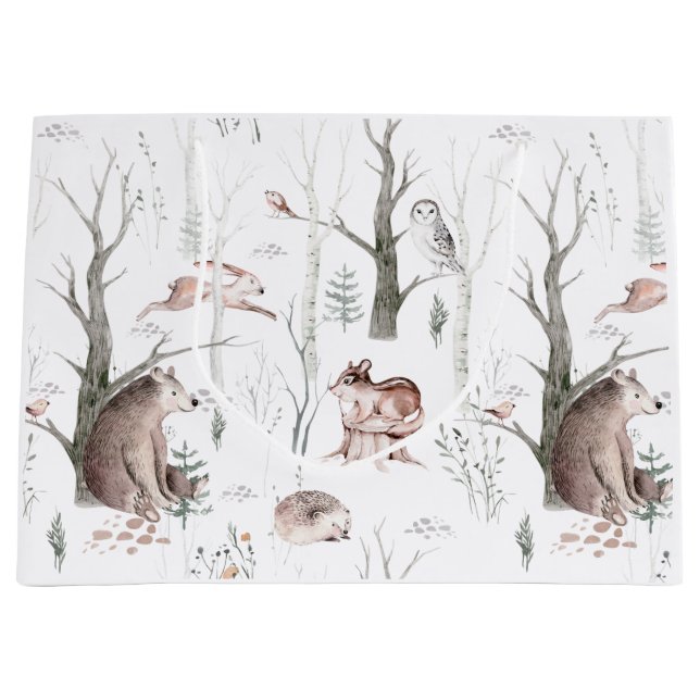 Wasserfarbenwald Freunde Kinderdusche Große Geschenktüte (Vorderseite)