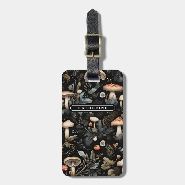 Wasserfarbenwald Grüne Pilze fallen Gepäckanhänger (Vorderseite vertikal)