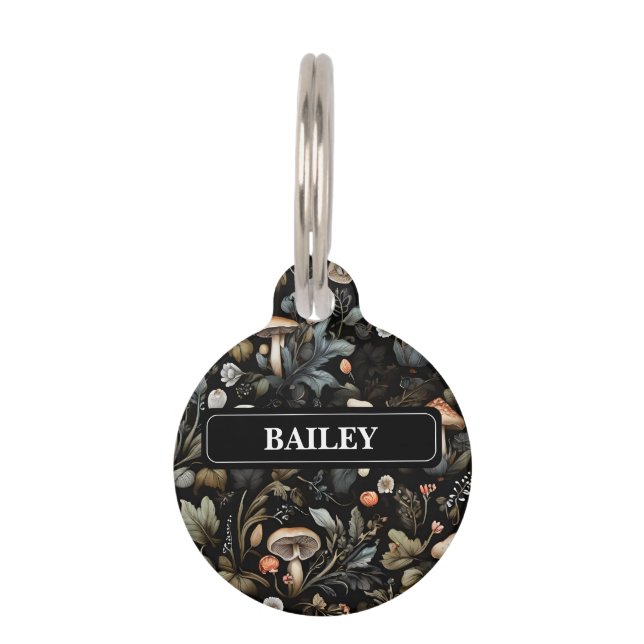 Wasserfarbenwald Grüne Pilze fallen Haustiermarke (Vorderseite)