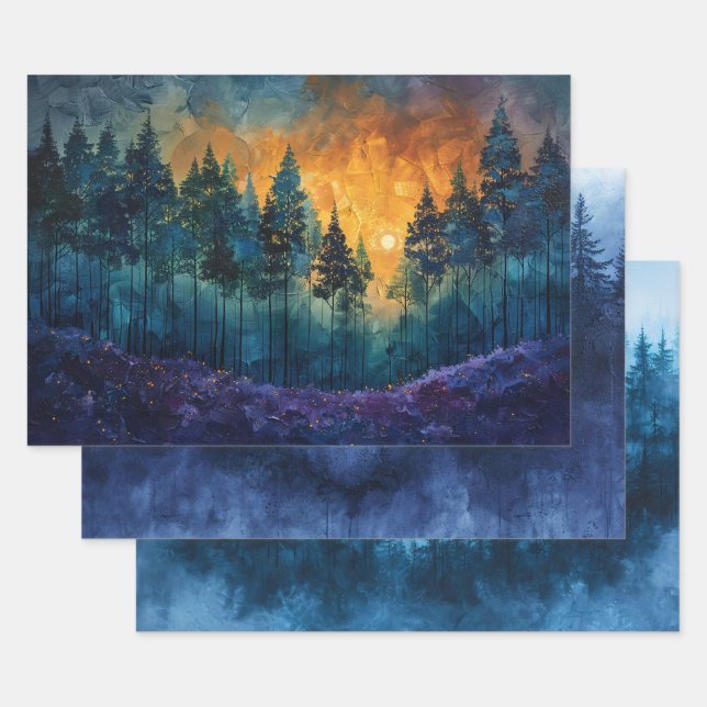 Wasserfarbenwald - Nebst Pinienbäume Geschenkpapier Set (Set)