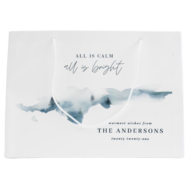 Wasserfarbenwald personalisierte Weihnachten auf e Große Geschenktüte (Vorderseite)