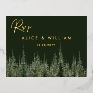Wasserfarbenwald Pine Trees Rustikale Hochzeit RSV Folie Einladungspostkarte