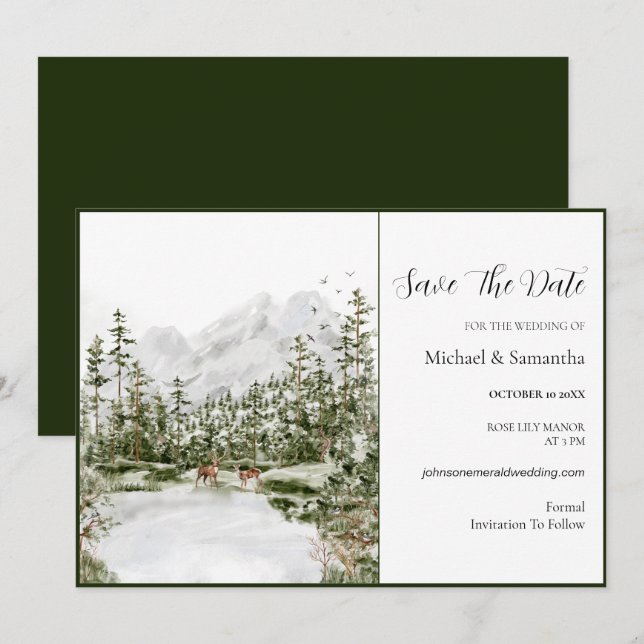 Wasserfarbenwald Rustikale Hochzeit Save The Date (Vorne/Hinten)