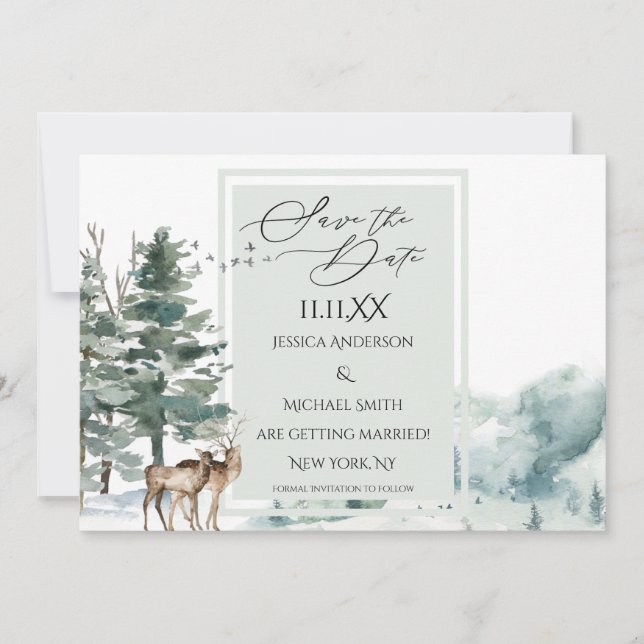Wasserfarbenwald Save the Date Einladung (Vorderseite)